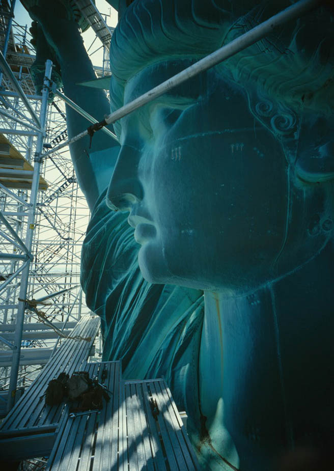 Detail of Statue of Liberty left-side of with Scaffolding
